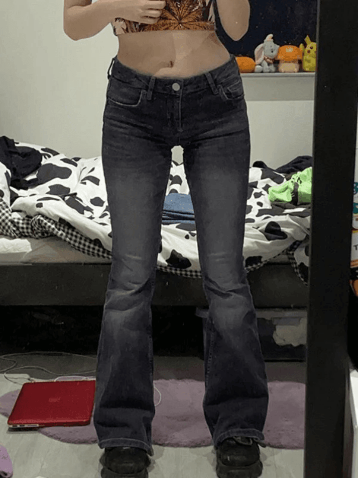 Style Core Aesthetics, New Style Trends - Jean évasé en denim délavé Y2K