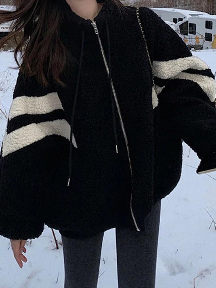 Style Core Aesthetics, New Style Trends - Lambswool Stripe Splice Jacket Style Core Aesthetics, New Style Trends - Lambswool Stripe Splice Jacket