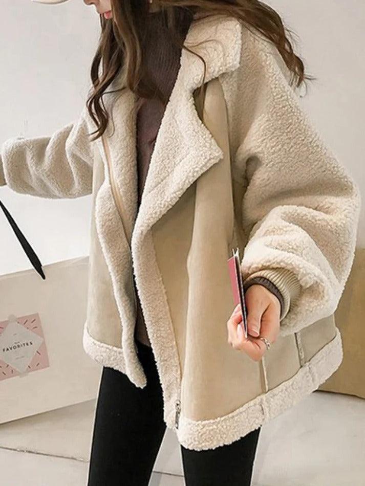 Style Core Aesthetics, New Style Trends - Lambswool Suede Patch Loose Jacket