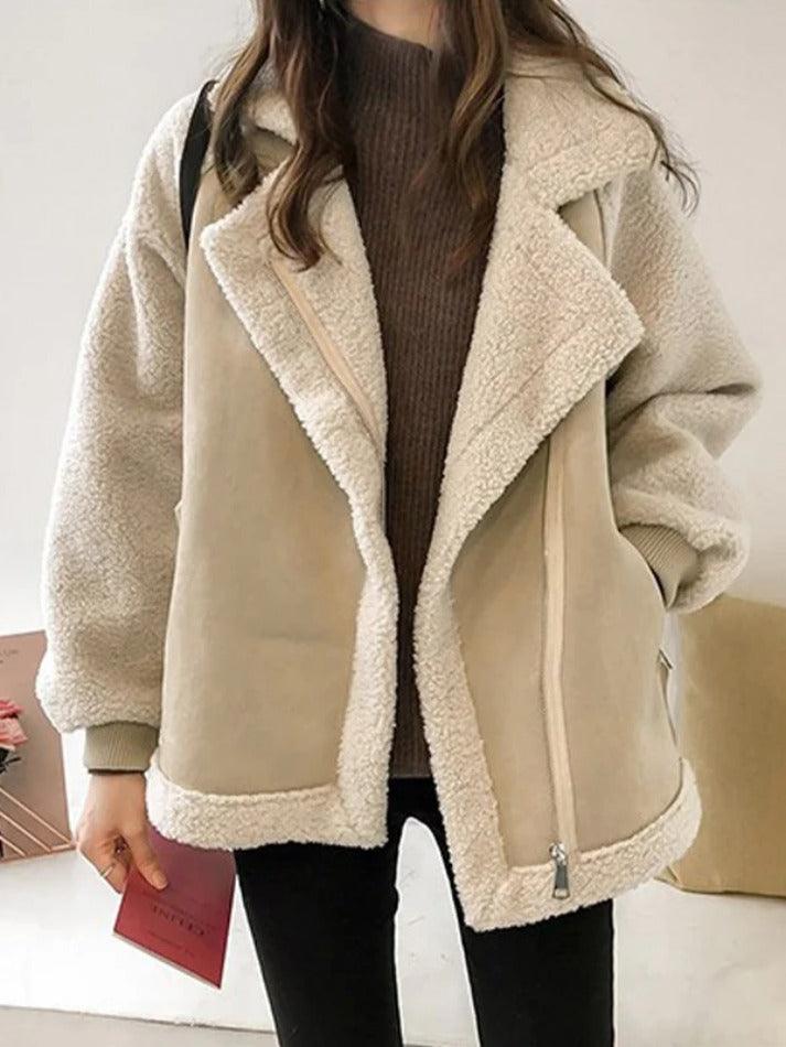 Style Core Aesthetics, New Style Trends - Lambswool Suede Patch Loose Jacket