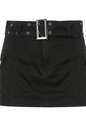 Style Core Aesthetics, New Style Trends - Mini-jupe en jean taille basse avec ceinture à boucle