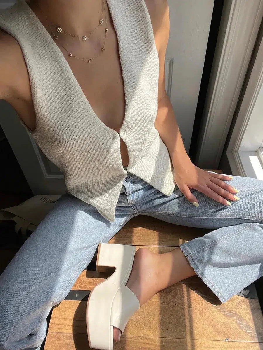 Style Core Aesthetics, New Style Trends - Open Front Knitted Cardigan Vest