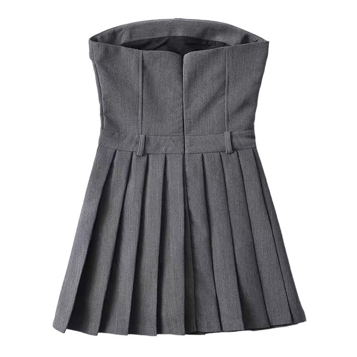 Style Core Aesthetics, New Style Trends - Pleated Mini Dress in Grey