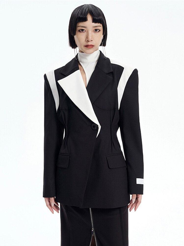 Style Core Aesthetics, New Style Trends - Single Button Color Block Blazer