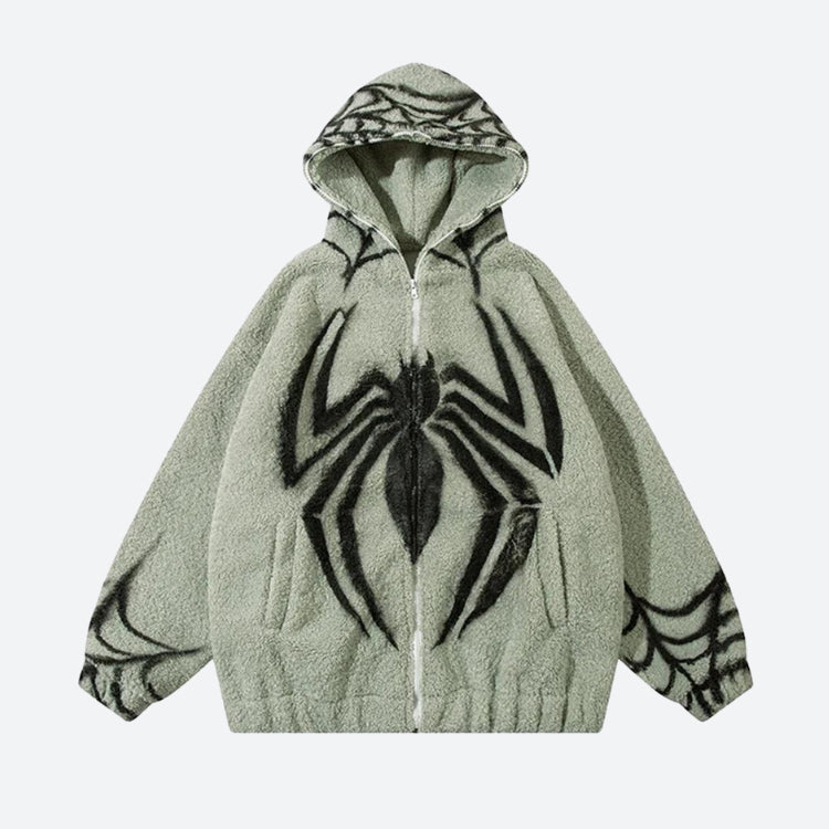 Style Core Aesthetics, New Style Trends - Spider Full Zip-Up Teddy Hoodie Jacket