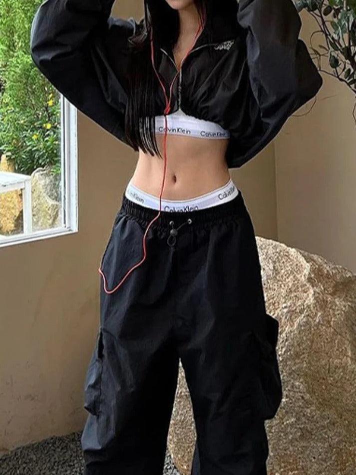 Style Core Aesthetics, New Style Trends - Stretchy Hem Zip Up Lapel Neck Short Jacket