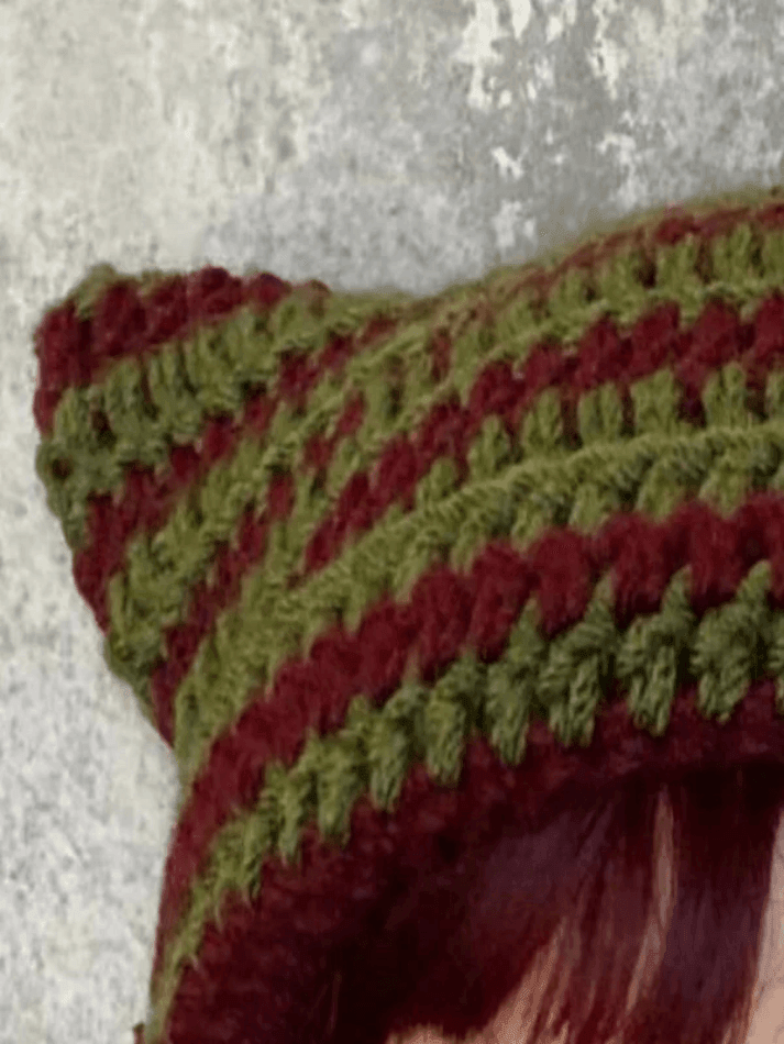 Style Core Aesthetics, New Style Trends - Striped Knit Hat with Handmade Horn Accent