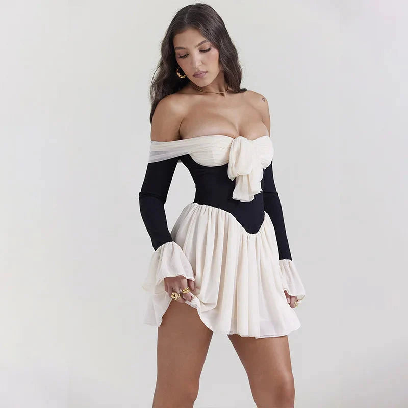 Style Core Aesthetics, New Style Trends - Tie Front Off Shoulder Corset Mini Dress