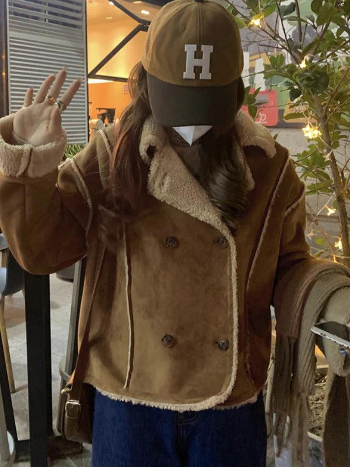 Style Core Aesthetics, New Style Trends - Vintage Brown Lambswool Splice Short Jacket