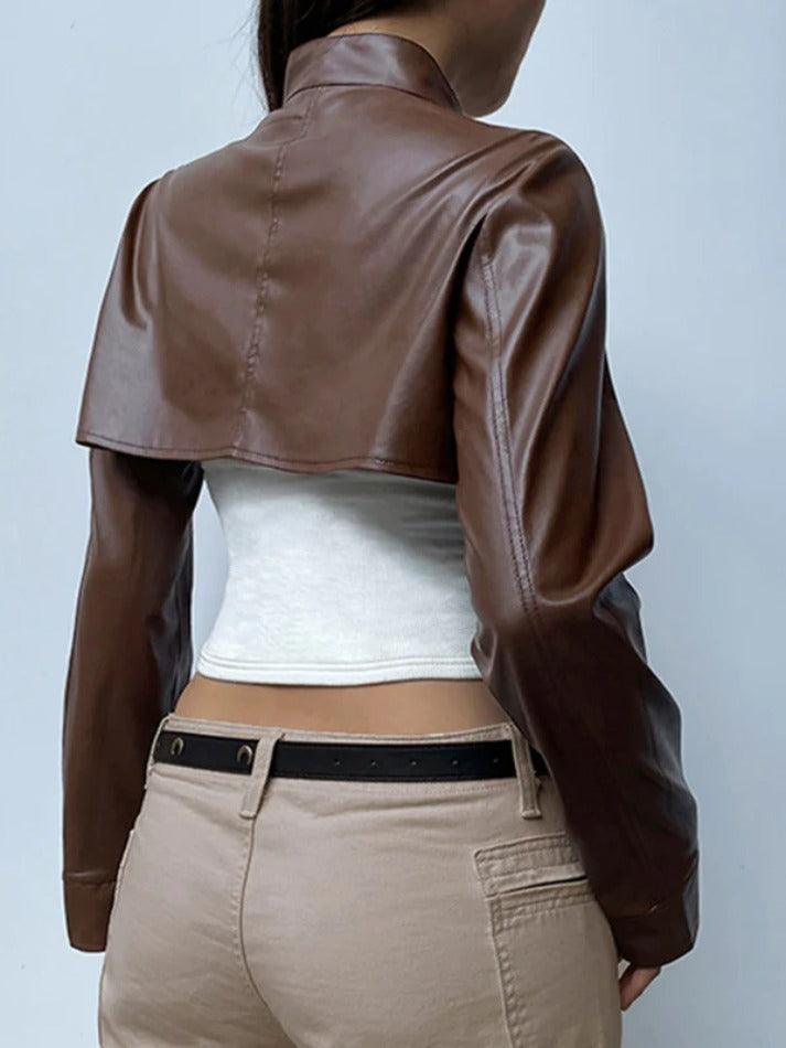 Style Core Aesthetics, New Style Trends - Vintage Brown Ultra Short Metal Buckle Leather Jacket Style Core Aesthetics, New Style Trends - Vintage Brown Ultra Short Metal Buckle Leather Jacket