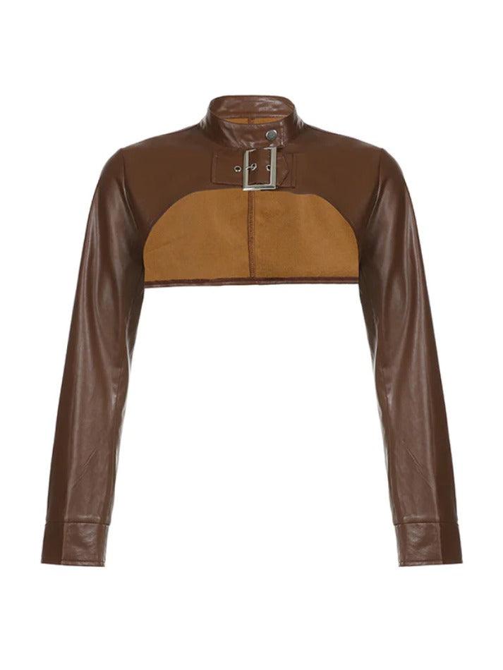 Style Core Aesthetics, New Style Trends - Vintage Brown Ultra Short Metal Buckle Leather Jacket Style Core Aesthetics, New Style Trends - Vintage Brown Ultra Short Metal Buckle Leather Jacket