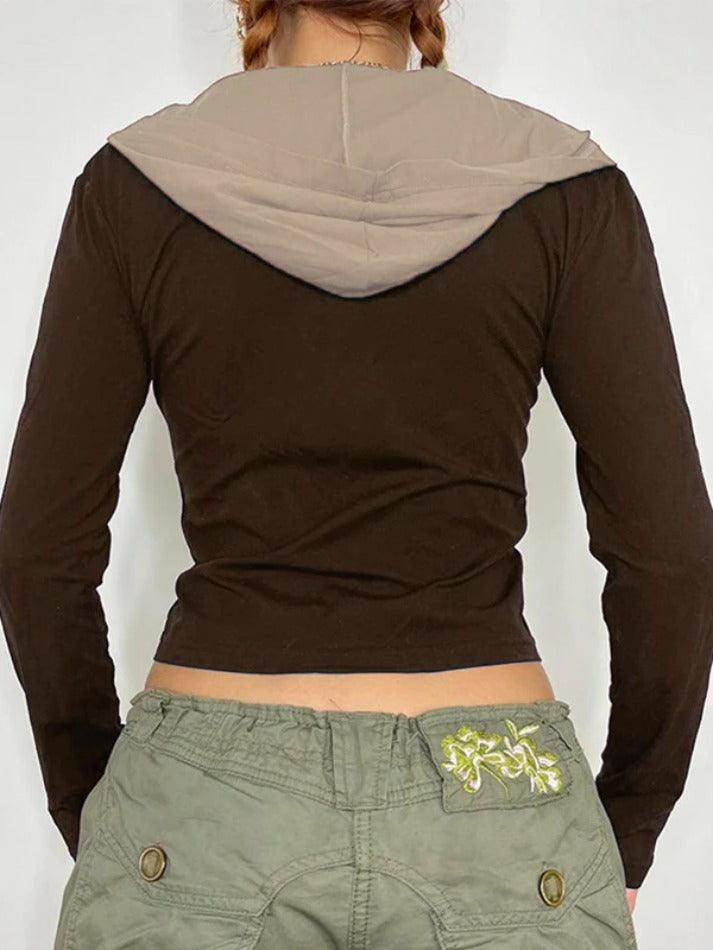 Style Core Aesthetics, New Style Trends - Vintage Contrast Color Splice Hooded Jacket