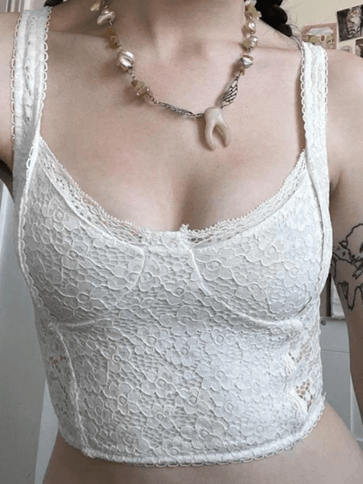 Style Core Aesthetics, New Style Trends - White Lace Cropped Tank Top