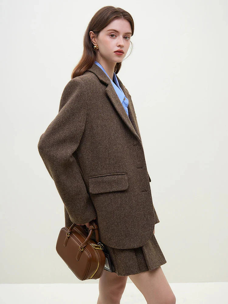 Style Core Aesthetics, New Style Trends - Wool Blazer Jacket & Mini Skirt Two Piece Set