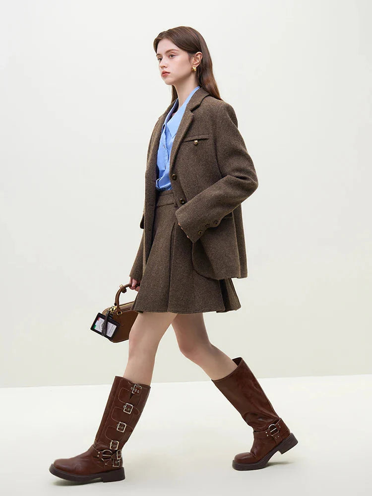 Style Core Aesthetics, New Style Trends - Wool Blazer Jacket & Mini Skirt Two Piece Set