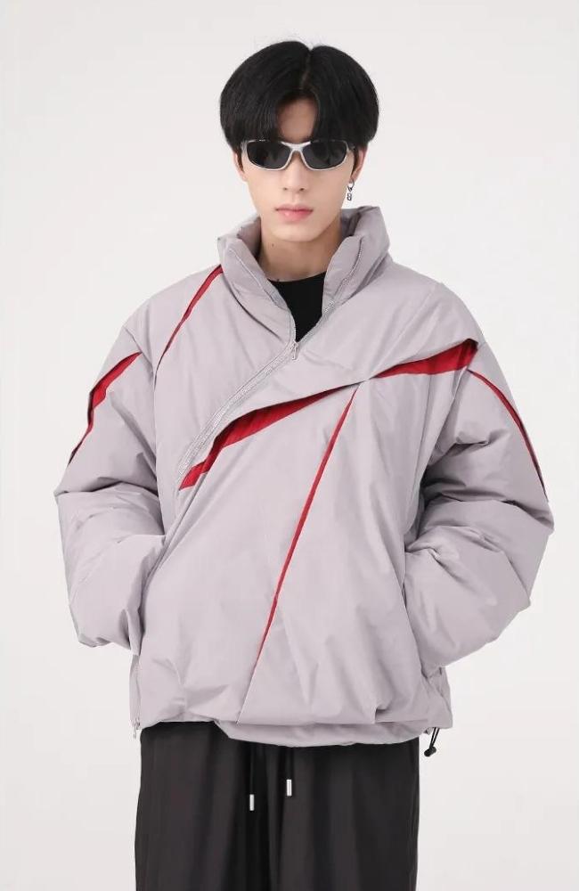 Style Core Aesthetics, New Style Trends - Y2K Asymmetrical Zipper Puffer Jacket