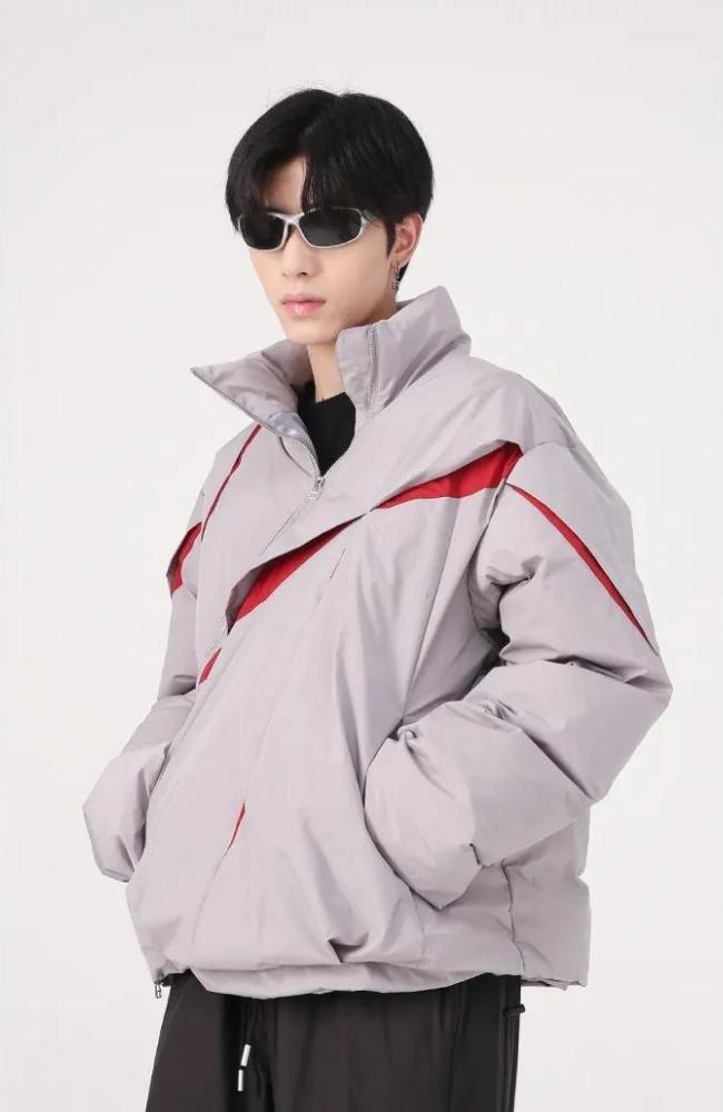 Style Core Aesthetics, New Style Trends - Y2K Asymmetrical Zipper Puffer Jacket
