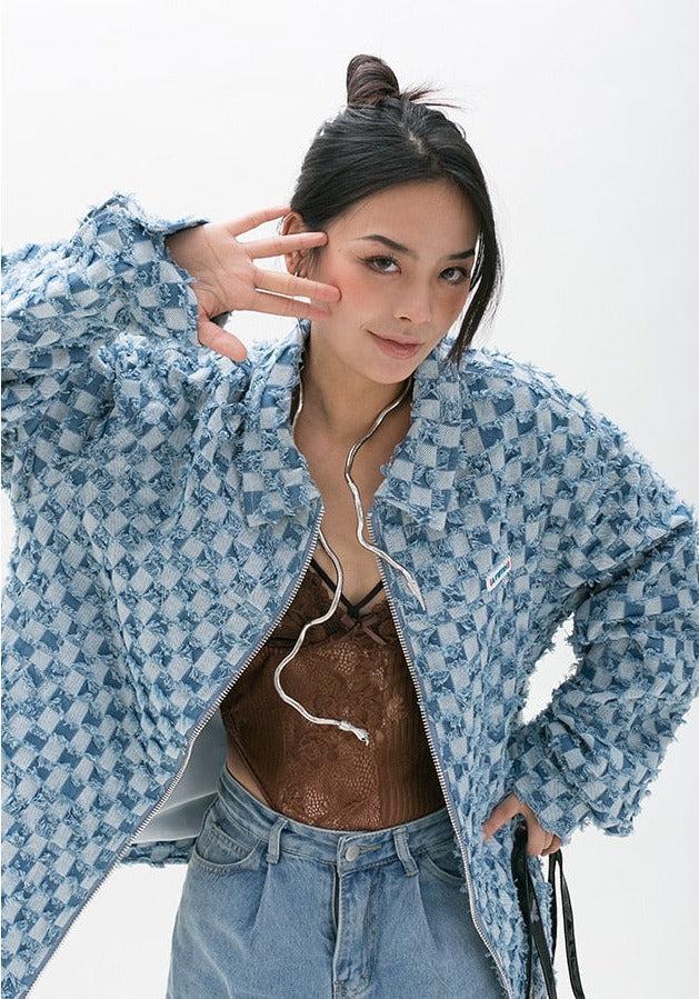 Style Core Aesthetics, New Style Trends - Y2K Checkered Zip Up Jacket