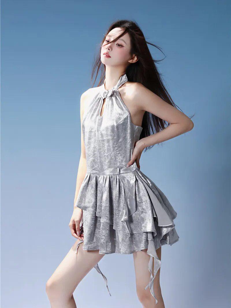 Style Core Aesthetics, New Style Trends - Y2K Cyber Halter Neck Mini Dress