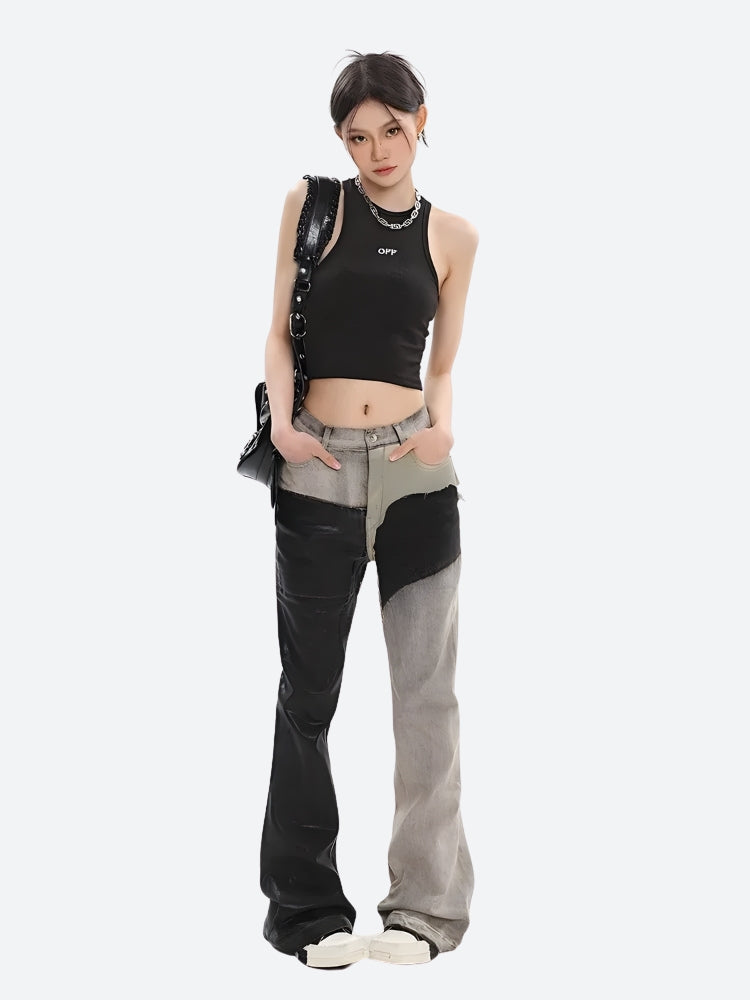 Style Core Aesthetics, New Style Trends - Y2K Grunge Patchwork Flare Pants