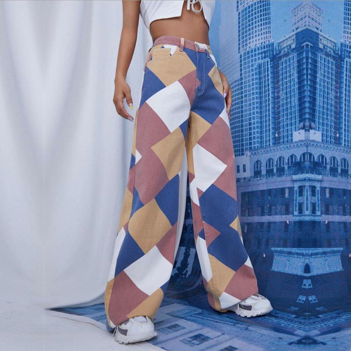 Style Core Aesthetics, New Style Trends - Y2K Harlequin Wide Leg Jeans Style Core Aesthetics, New Style Trends - Y2K Harlequin Wide Leg Jeans