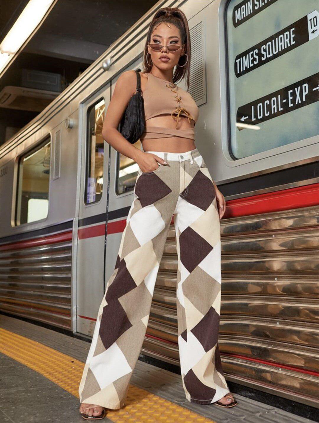 Style Core Aesthetics, New Style Trends - Y2K Harlequin Wide Leg Jeans Style Core Aesthetics, New Style Trends - Y2K Harlequin Wide Leg Jeans