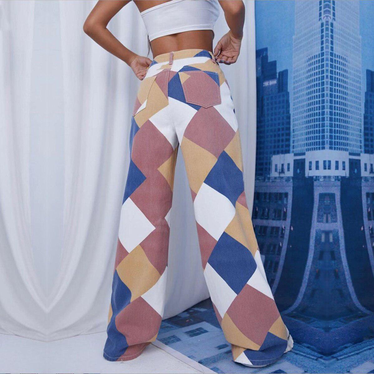 Style Core Aesthetics, New Style Trends - Y2K Harlequin Wide Leg Jeans Style Core Aesthetics, New Style Trends - Y2K Harlequin Wide Leg Jeans