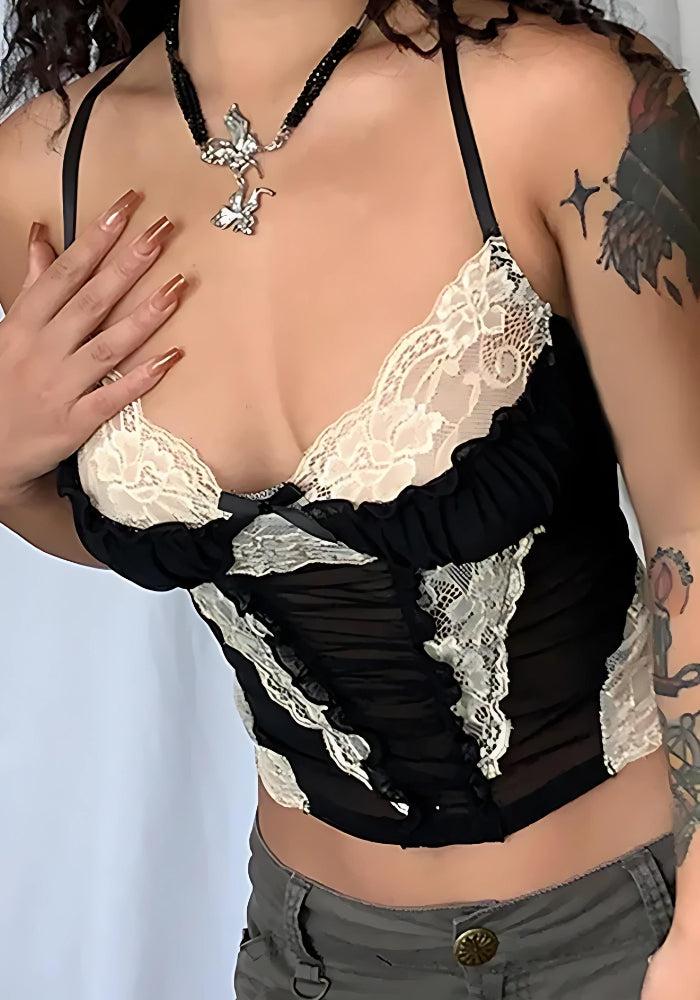 Style Core Aesthetics, New Style Trends - Y2K Lace Sheer Cropped Top