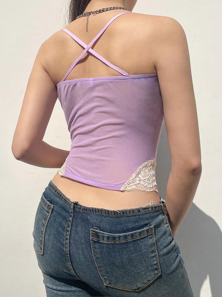 Style Core Aesthetics, New Style Trends - Y2K Lace Strap Crop Top