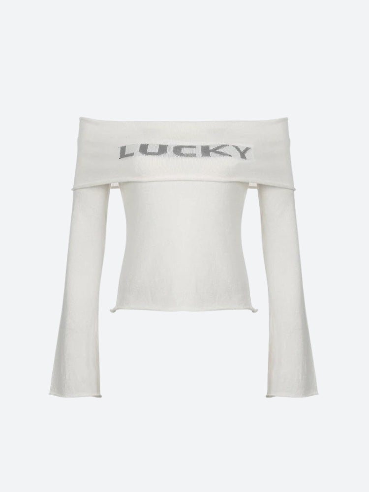 Style Core Aesthetics, New Style Trends - Y2K Lucky Girl Off Shoulder Top