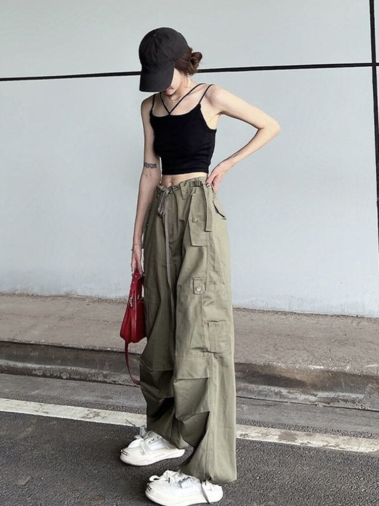 Style Core Aesthetics, New Style Trends - Y2K Pantalon Cargo Parachute aux Jambes Larges