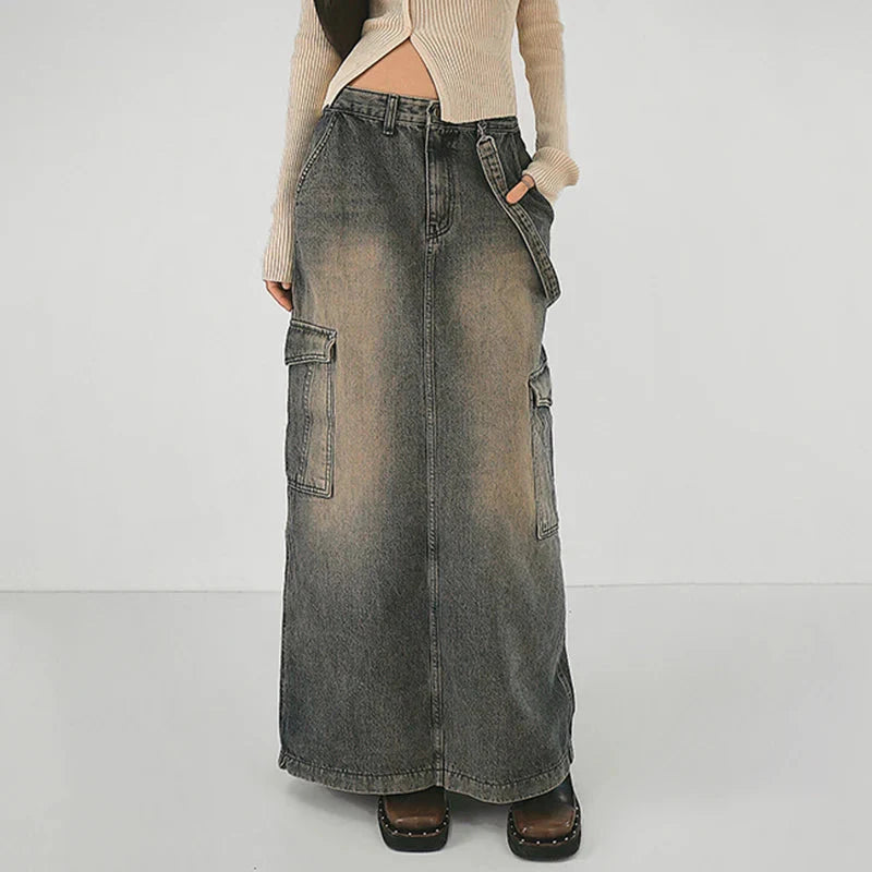 Style Core Aesthetics, New Style Trends - Y2K Side Strap Cargo Maxi Skirt