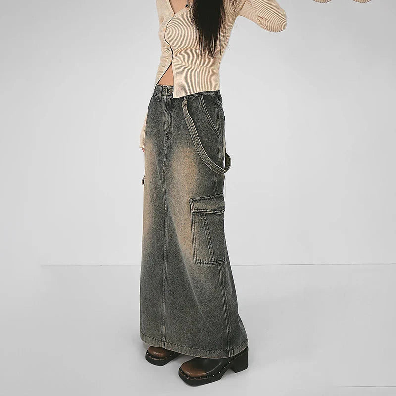 Style Core Aesthetics, New Style Trends - Y2K Side Strap Cargo Maxi Skirt