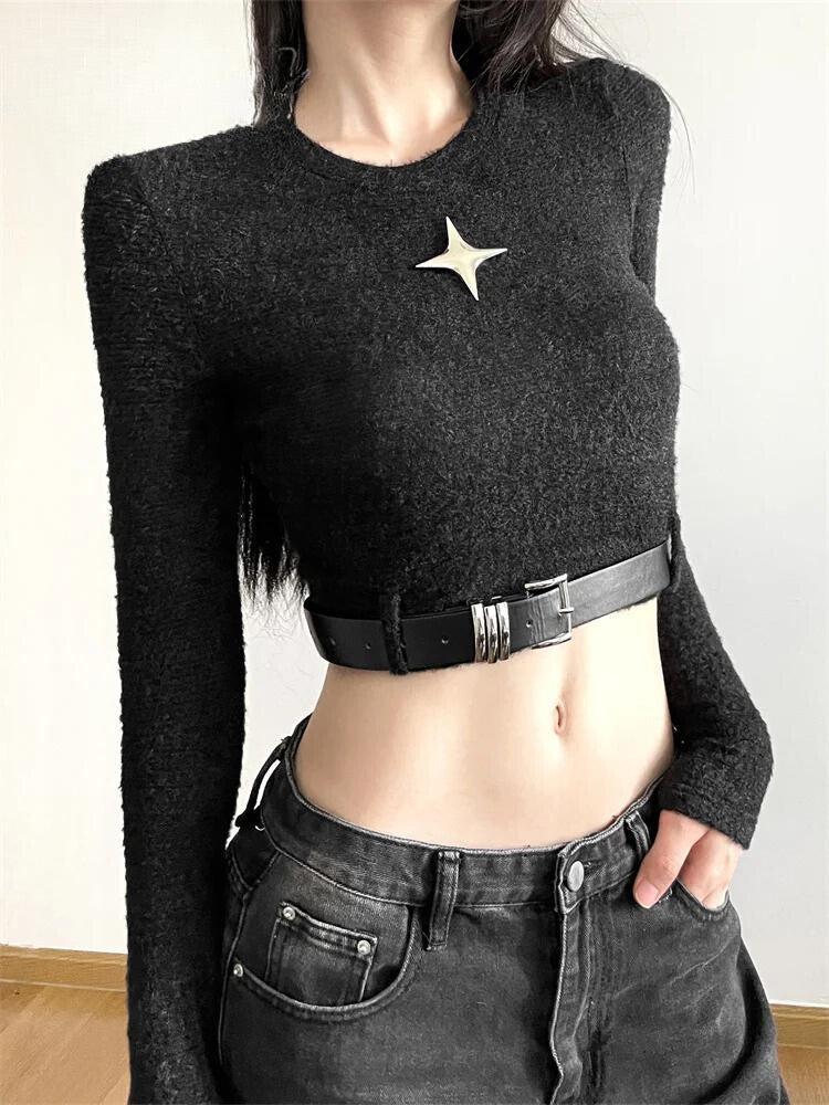 Style Core Aesthetics, New Style Trends - Y2K Star Belted Crop Top
