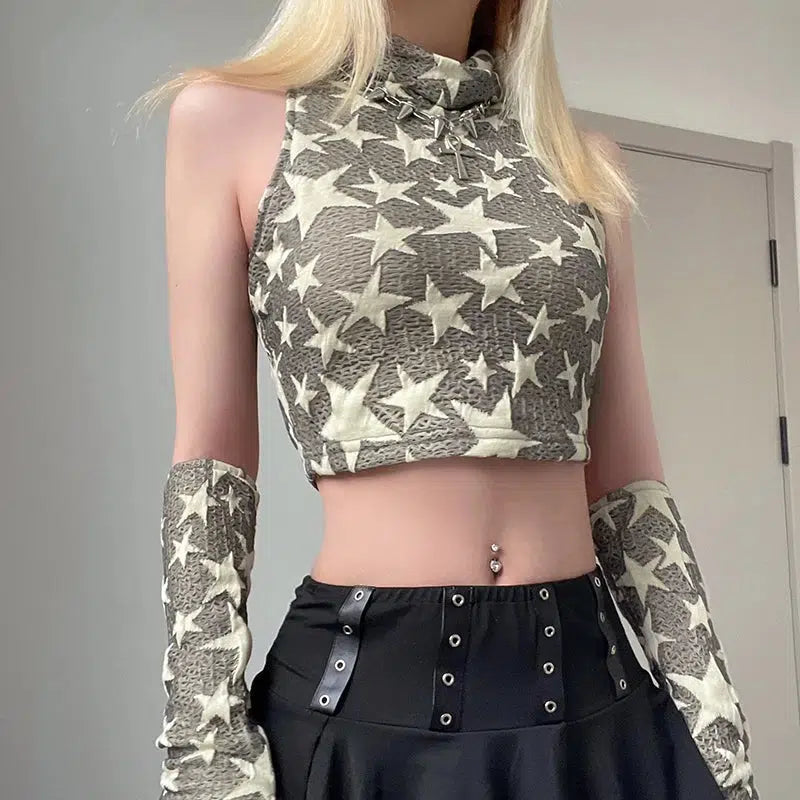 Style Core Aesthetics, New Style Trends - Y2K Star Embroidered Crop Top