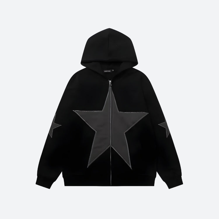 Style Core Aesthetics, New Style Trends - Y2K Star Patch Zip-Up Hoodie