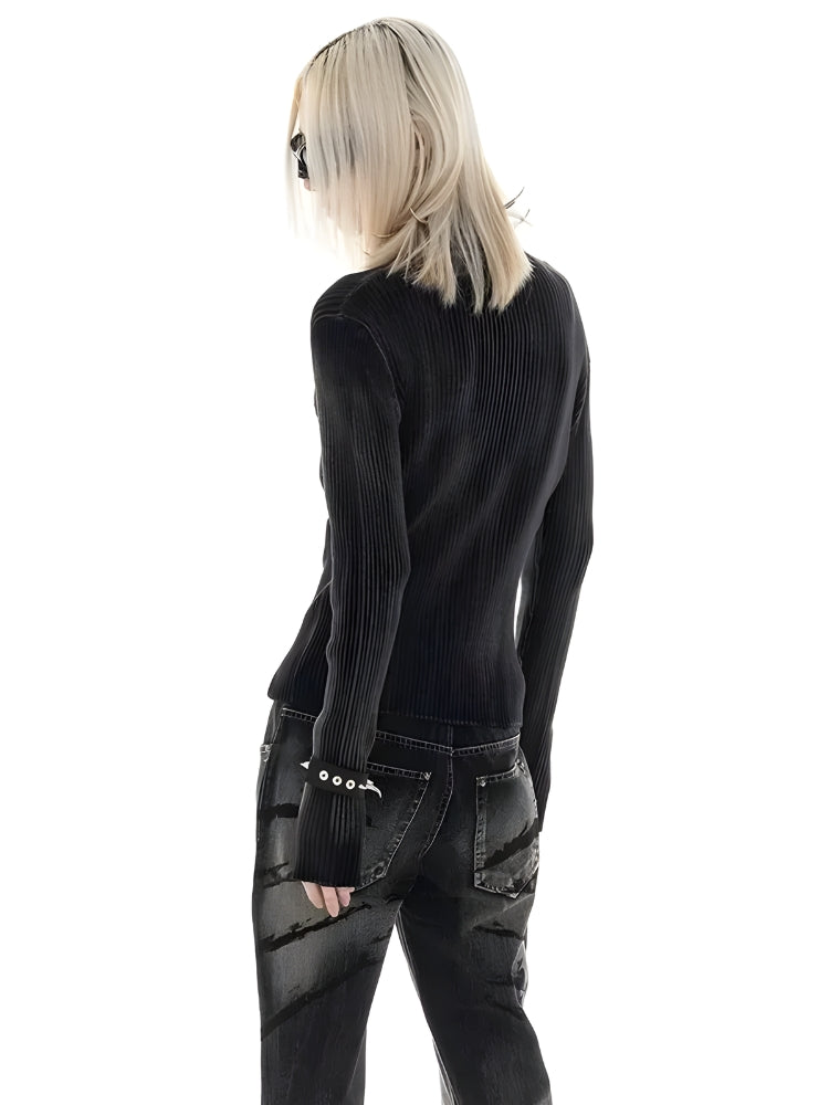 Style Core Aesthetics, New Style Trends - Y2K Star Tall Long Sleeve Corduroy Sweater