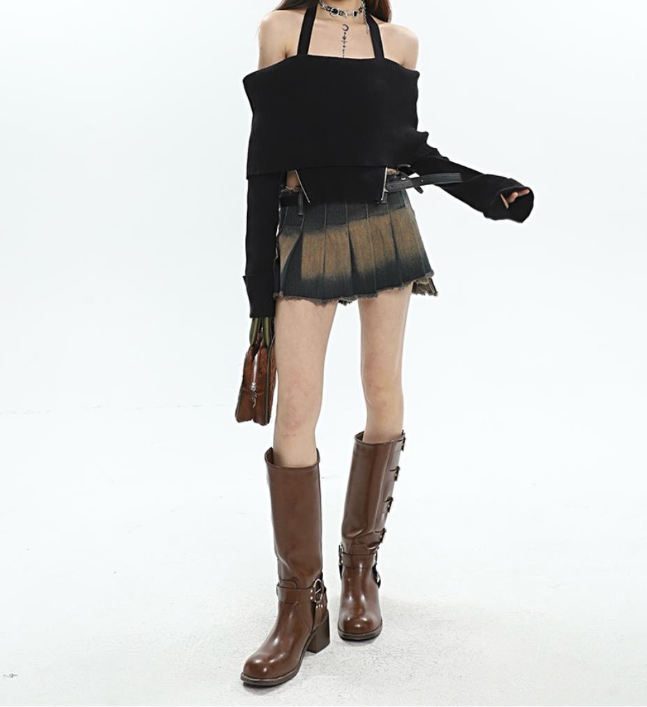 Style Core Aesthetics, New Style Trends - Y2K Tie At Side Distressed Mini Skirt