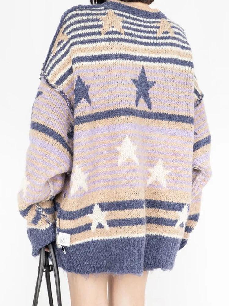 Style Core Aesthetics, New Style Trends - Y2K Vintage Stars Striped Knitted Sweater