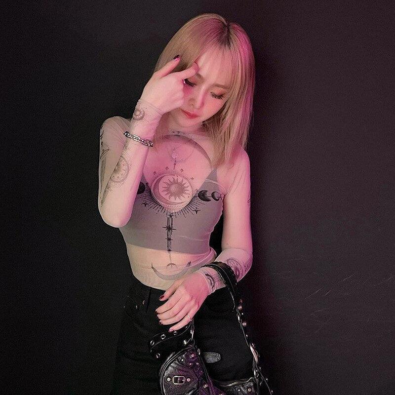 Style Core Aesthetics, New Style Trends - Zodiac Graphic Mesh Top