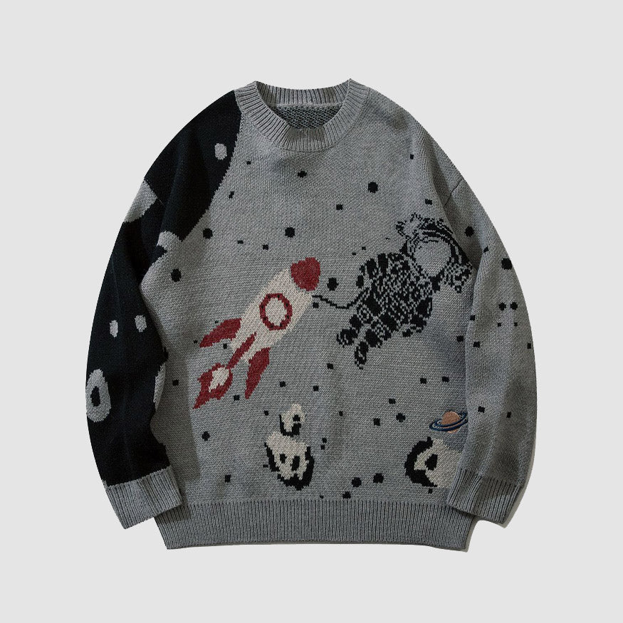 Style Core Aesthetics, New Style Trends Astronaut Pattern Knitted Sweater