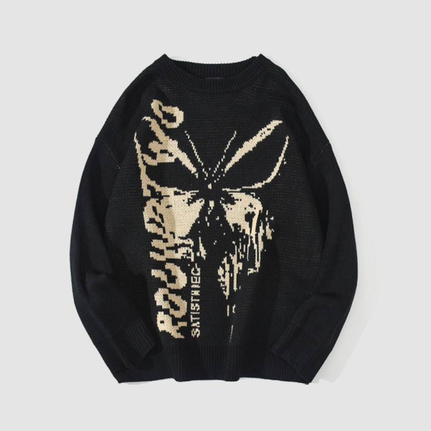 Style Core Aesthetics, New Style Trends Butterfly Graffiti Print Knit Sweater