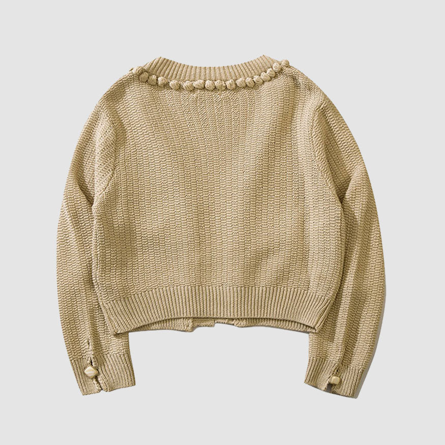 Style Core Aesthetics, New Style Trends Button Decor Pom-Pom Cropped Cardigan Sweater