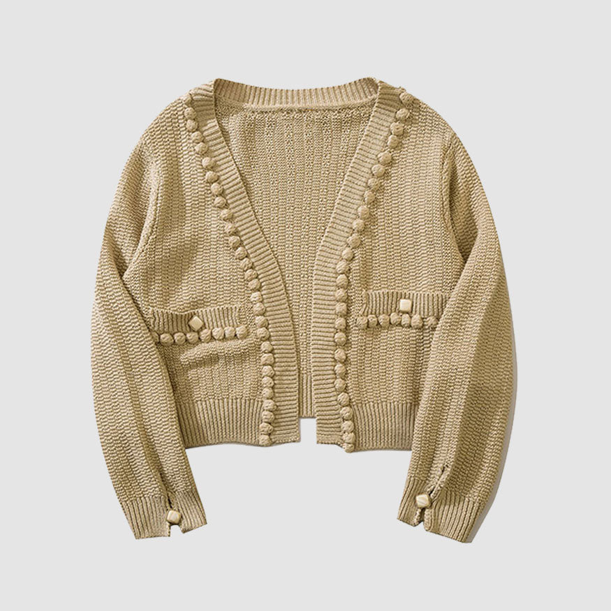 Style Core Aesthetics, New Style Trends Button Decor Pom-Pom Cropped Cardigan Sweater