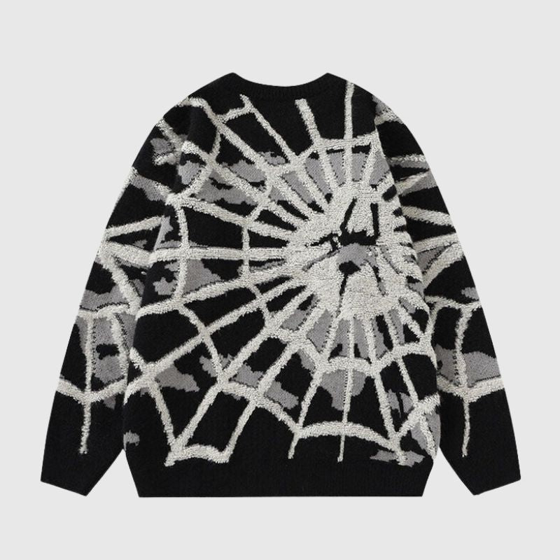 Style Core Aesthetics, New Style Trends Cartoon Cobweb Print Pullover