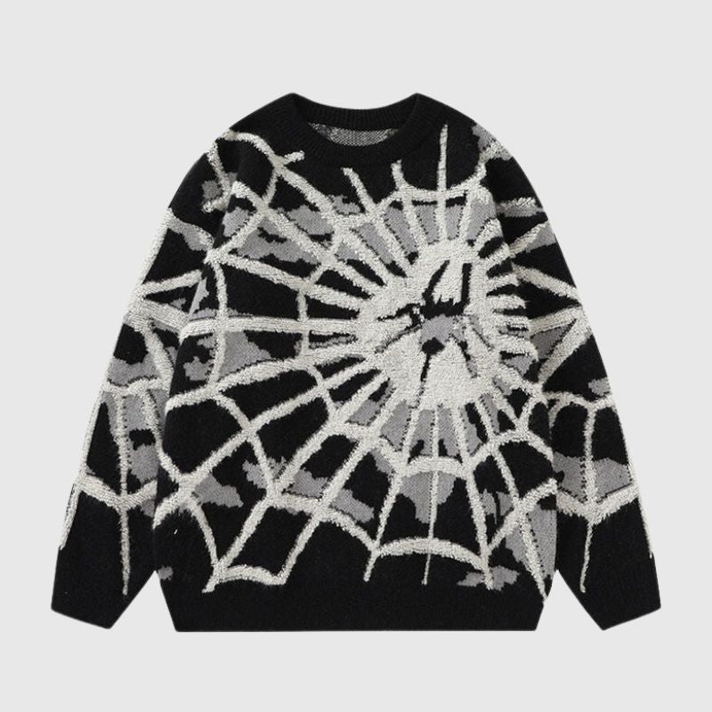 Style Core Aesthetics, New Style Trends Cartoon Cobweb Print Pullover