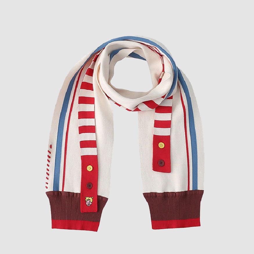 Style Core Aesthetics, New Style Trends Cartoon Embroidery Striped Scarf
