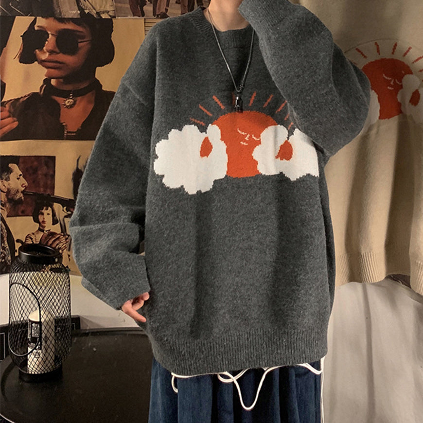 Style Core Aesthetics, New Style Trends Cartoon Sun Graffiti Knit Sweater