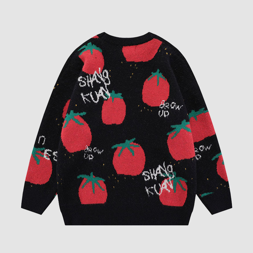 Style Core Aesthetics, New Style Trends Cartoon Tomato Pattern Sweater