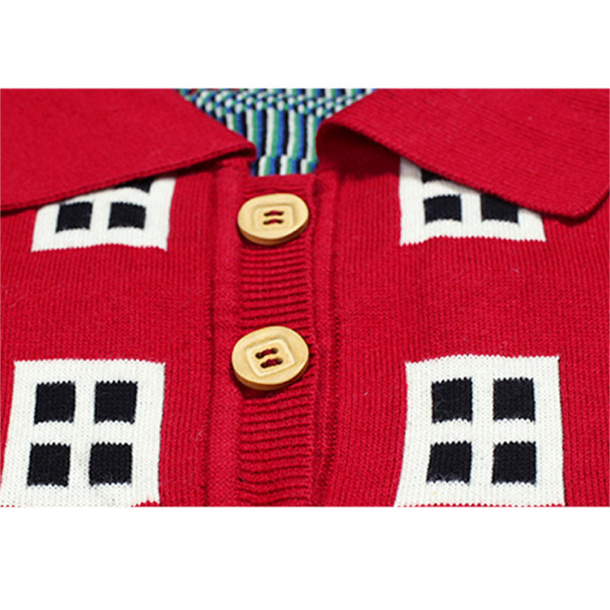 Style Core Aesthetics, New Style Trends Cartoon Window Pattern Collared Sweater